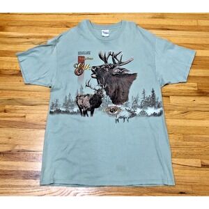 Hanes Beefy T-Shirt Adult 2XL Gray Moose in Forest TheRocky Mountain Elk Allover